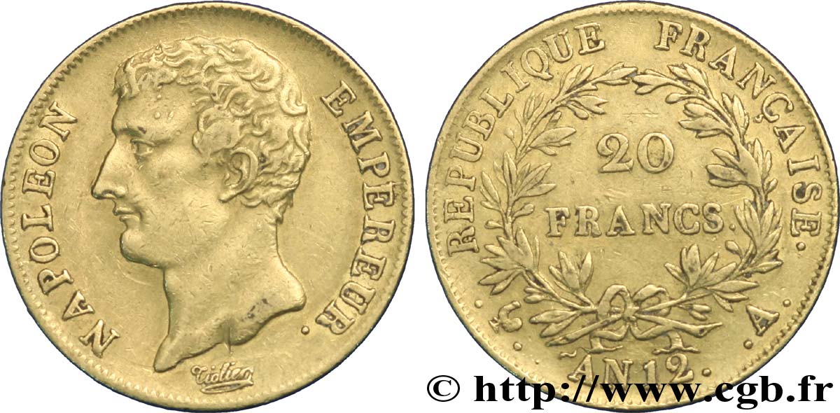 20 francs or Napoléon Empereur, buste intermédiaire 1804 Paris F.511/1 TTB50 