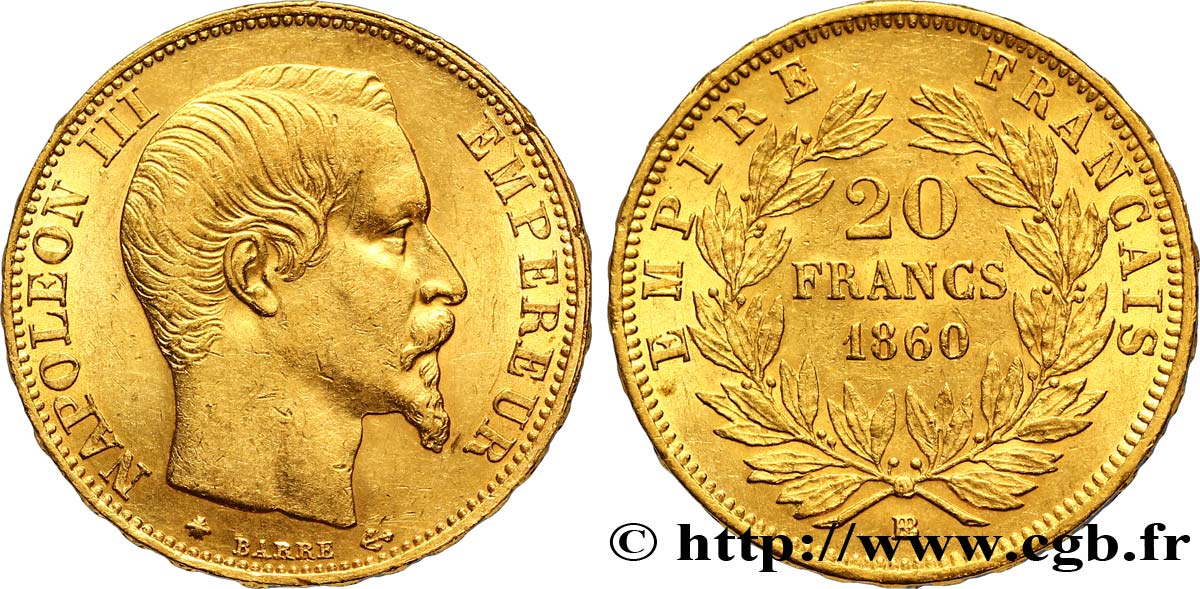 20 francs or Napoléon III, tête nue 1860 Strasbourg F.531/19 SS50 