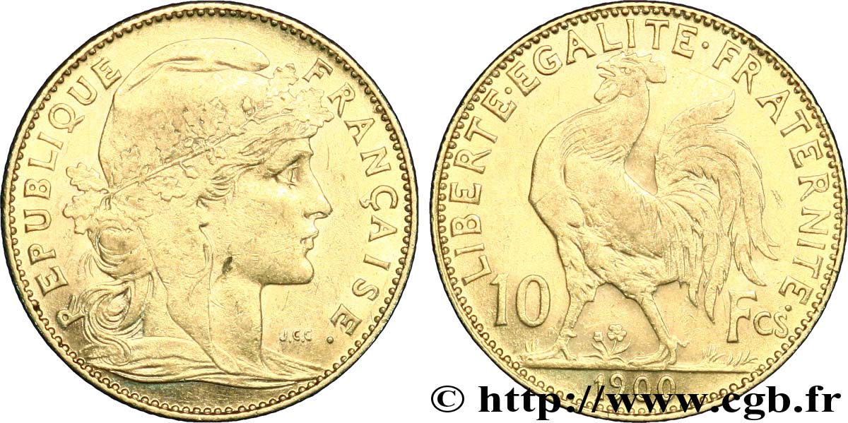 10 francs or Coq 1900 Paris F.509/3 SS52 