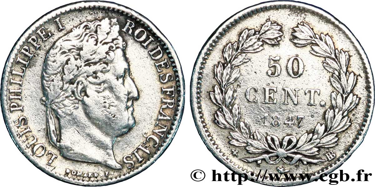 50 centimes Louis-Philippe 1847 Strasbourg F.183/14 XF45 