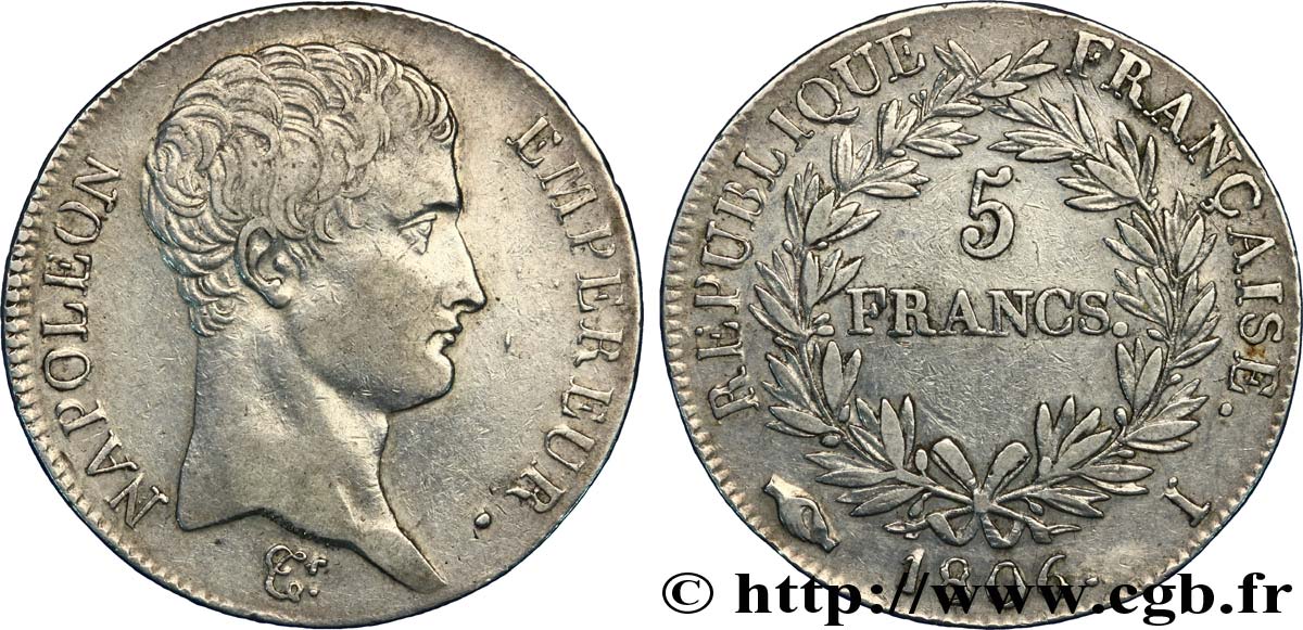 5 francs Napoléon Empereur, Calendrier grégorien 1806 Limoges F.304/5 TTB45 
