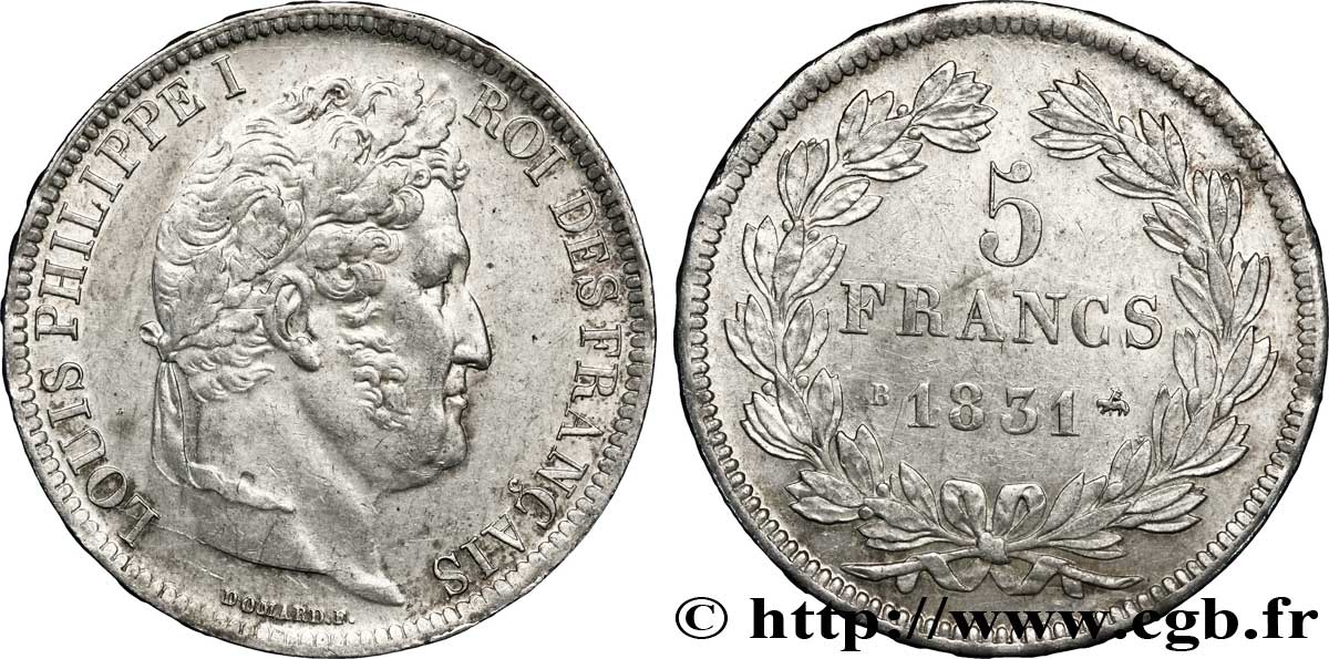 5 francs Ier type Domard, tranche en relief 1831 Rouen F.320/2 TTB50 