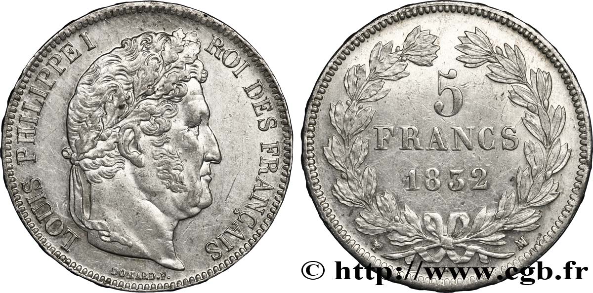 5 francs IIe type Domard 1832 Marseille F.324/10 AU58 