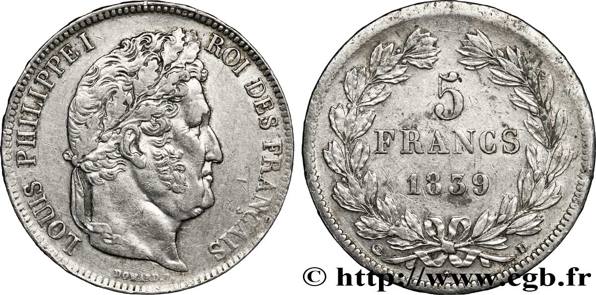 5 francs IIe type Domard 1839 Lyon F.324/78 TTB45 