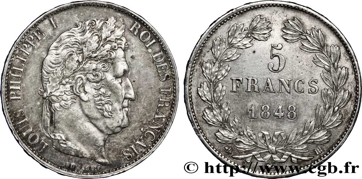 5 francs IIIe type Domard 1848 Strasbourg F.325/18 TTB50 