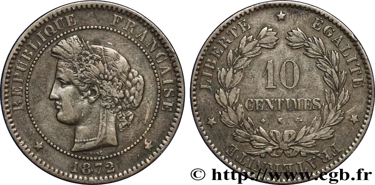 10 centimes Cérès 1872 Bordeaux F.135/9 XF45 