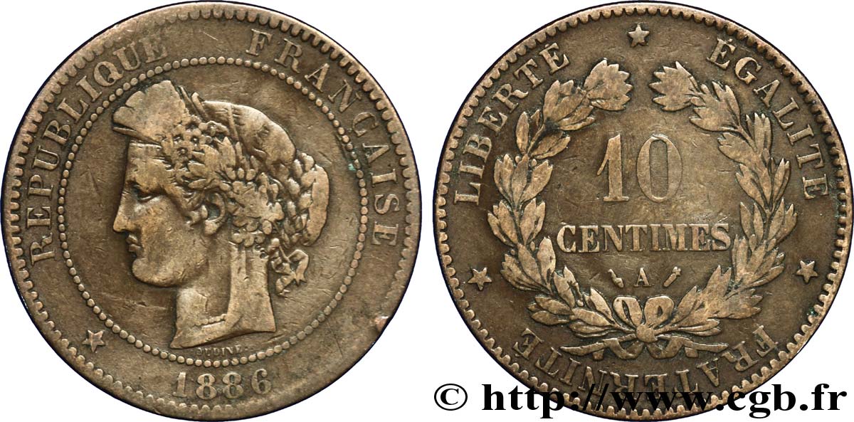 10 centimes Cérès 1886 Paris F.135/30 TB30 