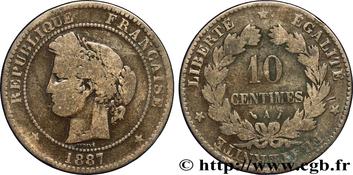 10 centimes Cérès 1887 Paris F.135/31 VG8 