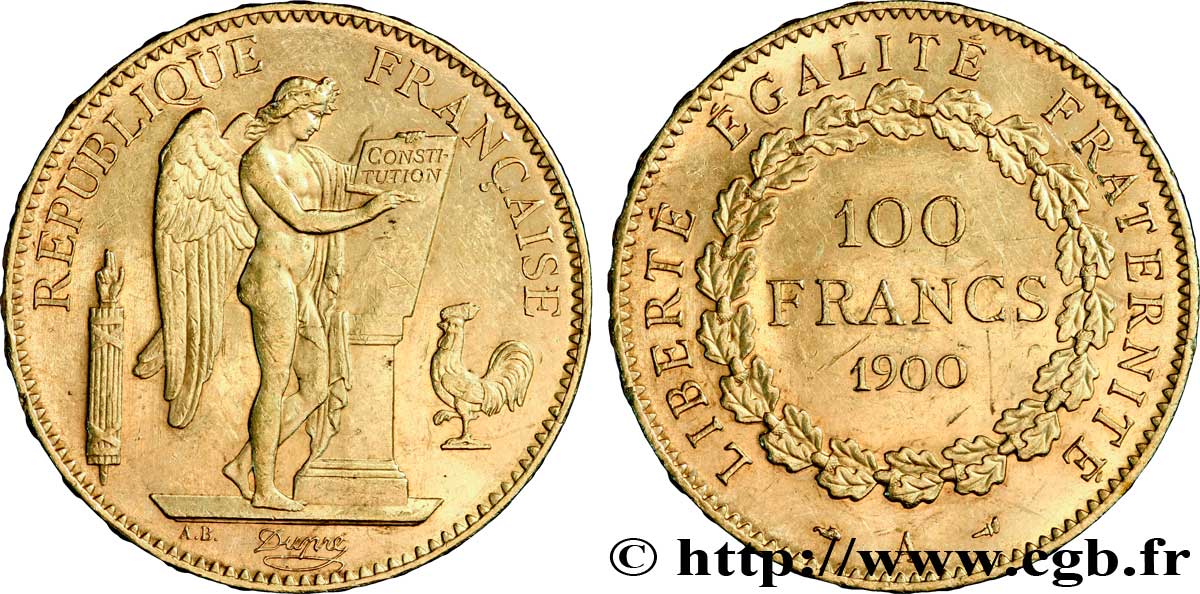 100 francs or Génie, tranche inscrite en relief Dieu protège la France 1900 Paris F.552/13 AU55 