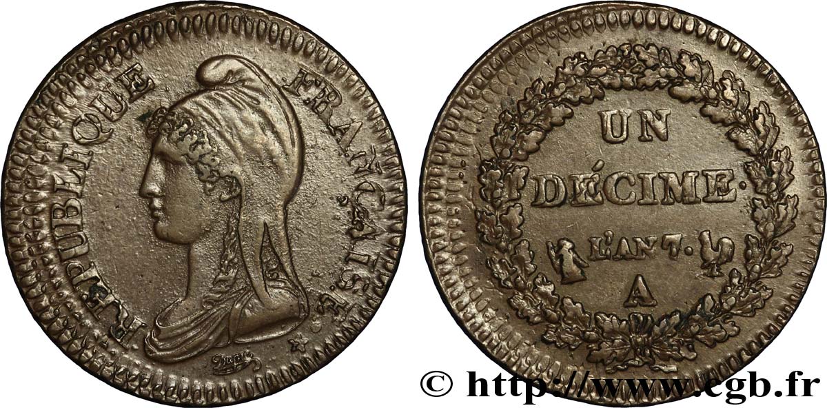 Un décime Dupré, grand module 1799 Paris F.129/24 TTB48 
