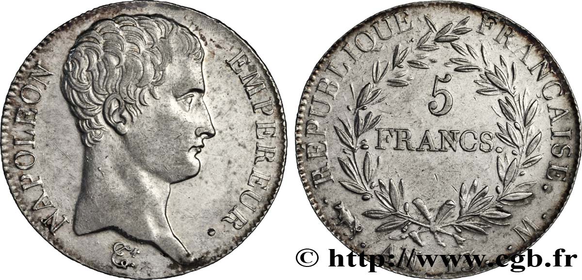 5 francs Napoléon Empereur, Calendrier révolutionnaire 1805 Toulouse F.303/13 TTB45 