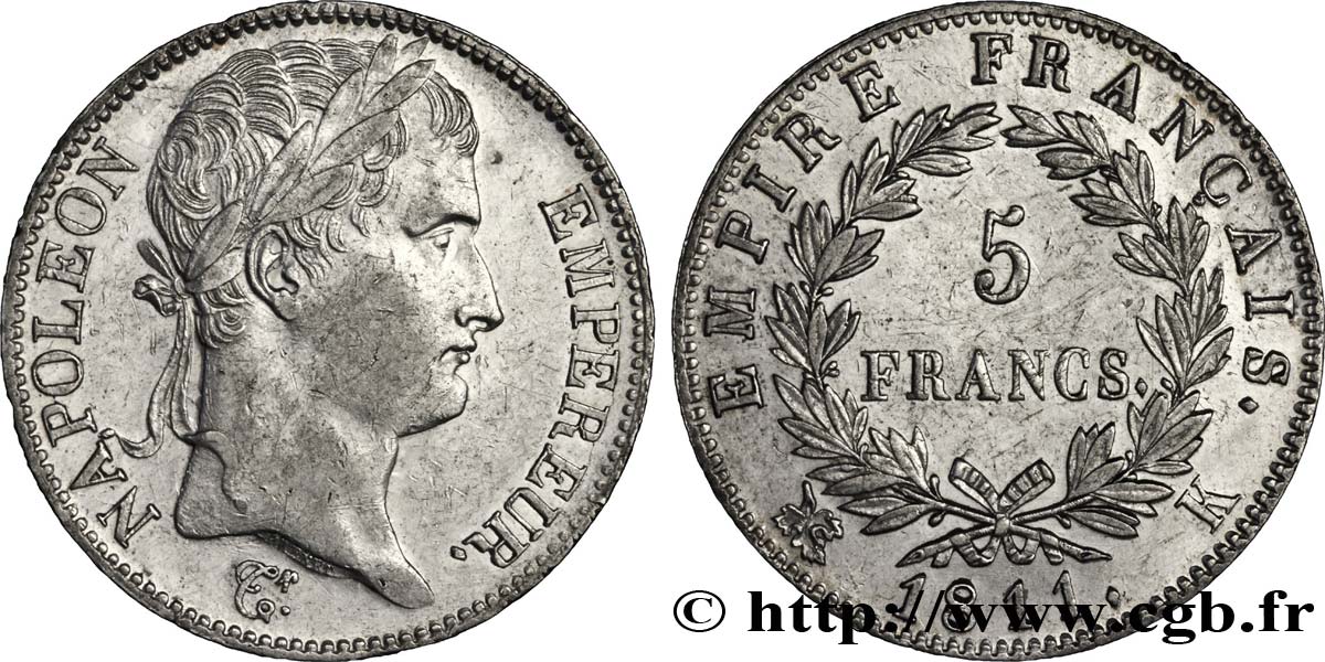 5 francs Napoléon Empereur, Empire français 1811 Bordeaux F.307/33 AU55 
