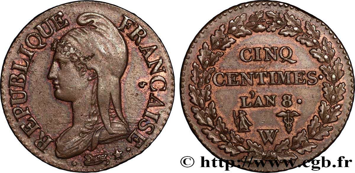 Cinq centimes Dupré, grand module 1800 Lille F.115/138 SUP58 