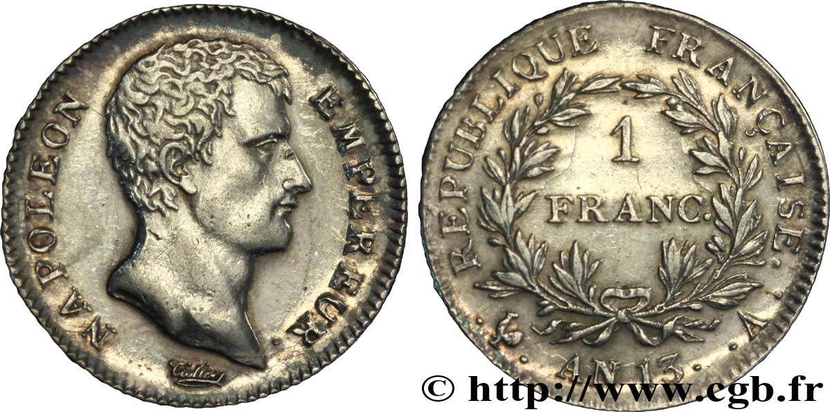 1 franc Napoléon Empereur, Calendrier révolutionnaire 1805 Paris F.201/14 EBC 