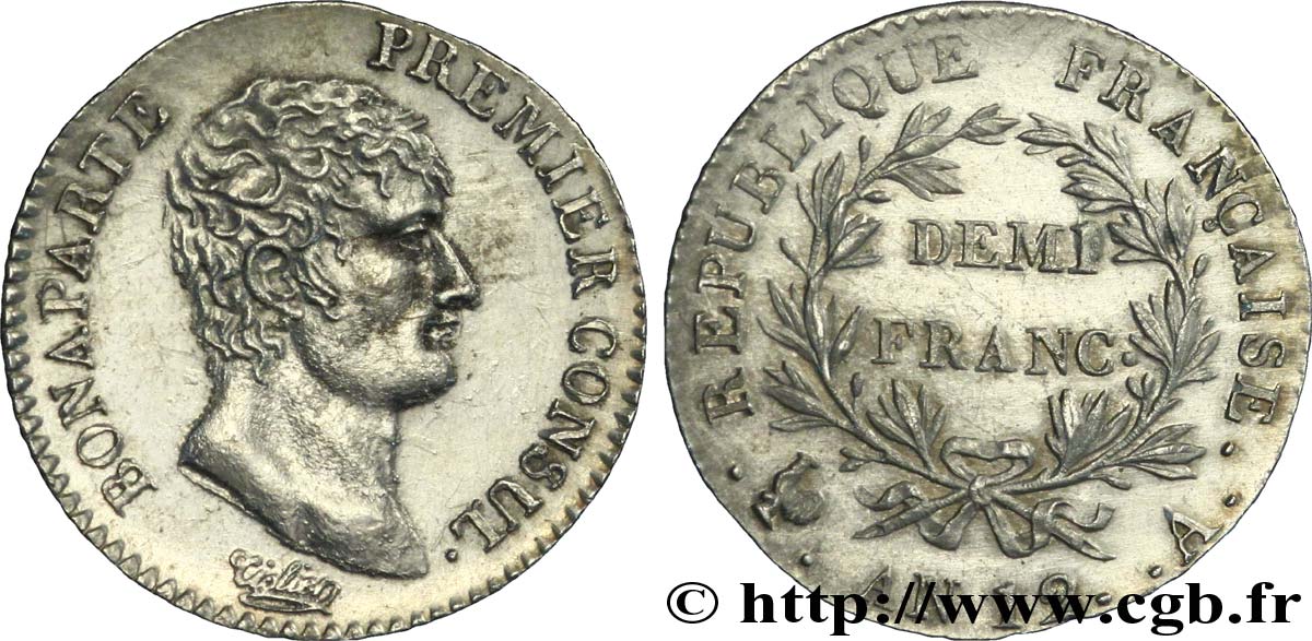 Demi-franc Bonaparte Premier Consul 1804 Paris F.173/2 EBC60 