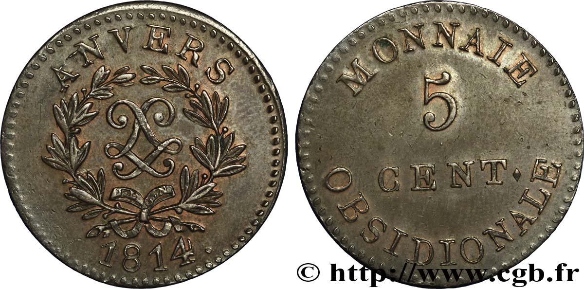 5 cent. Anvers au double L, frappe de l’arsenal de la marine 1814  Anvers F.115E/1 TTB52 