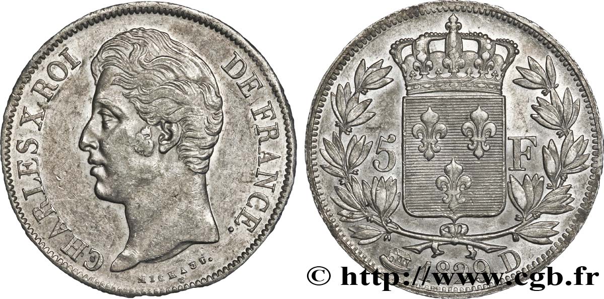 5 francs Charles X, 2e type 1829 Lyon F.311/30 MS62 