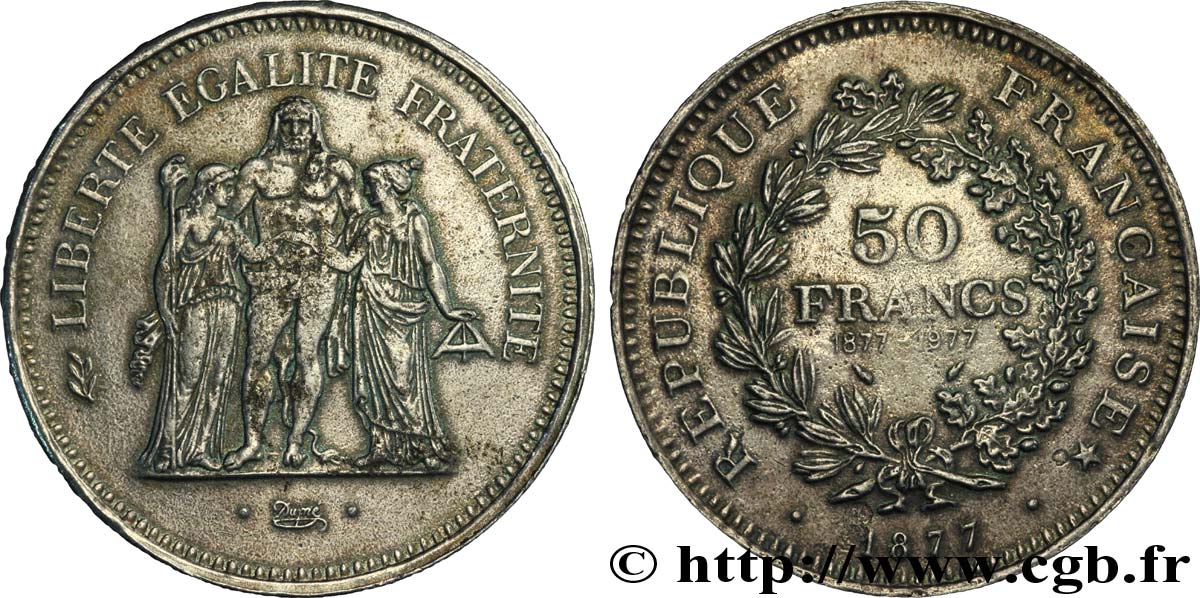 Faux de 50 francs Hercule, exemplaire en frappe médaille 1977  F.427/5 var. TTB50 