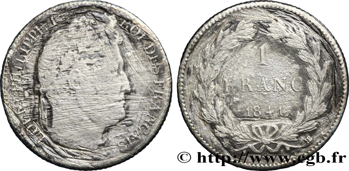 1 franc Louis-Philippe, couronne de chêne 1841 Strasbourg F.210/82 B10 