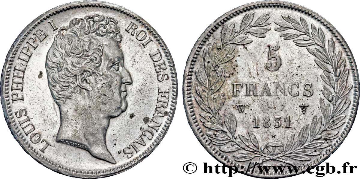 5 francs type Tiolier avec le I, tranche en creux 1831 Lille F.315/27 MBC52 