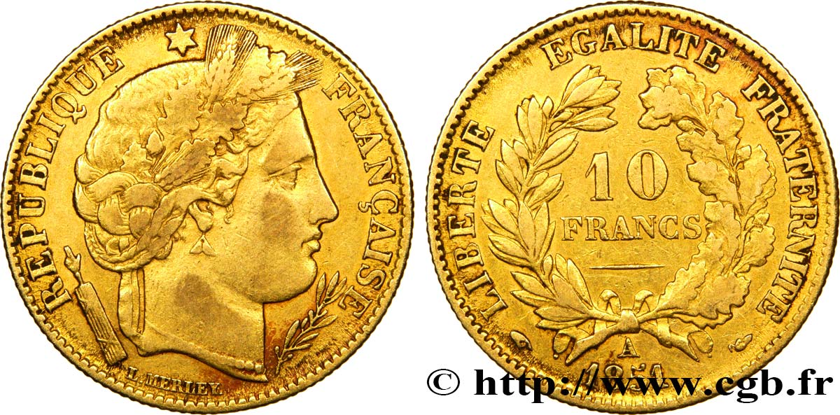 10 francs or Cérès, IIe République 1851 Paris F.504/3 TTB45 