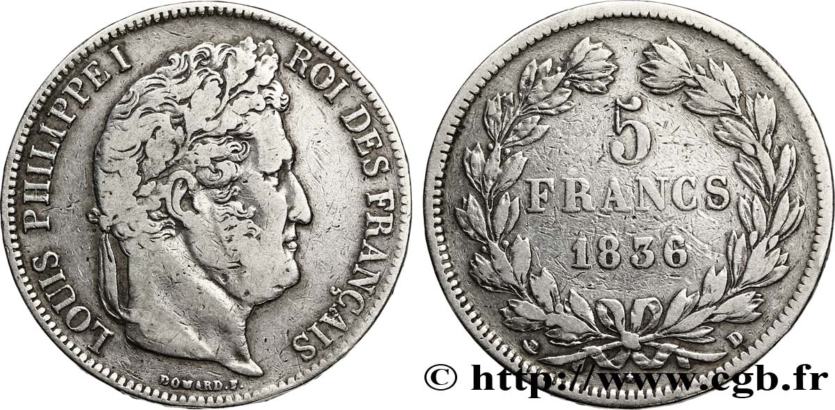 5 francs IIe type Domard 1836 Lyon F.324/56 BC20 