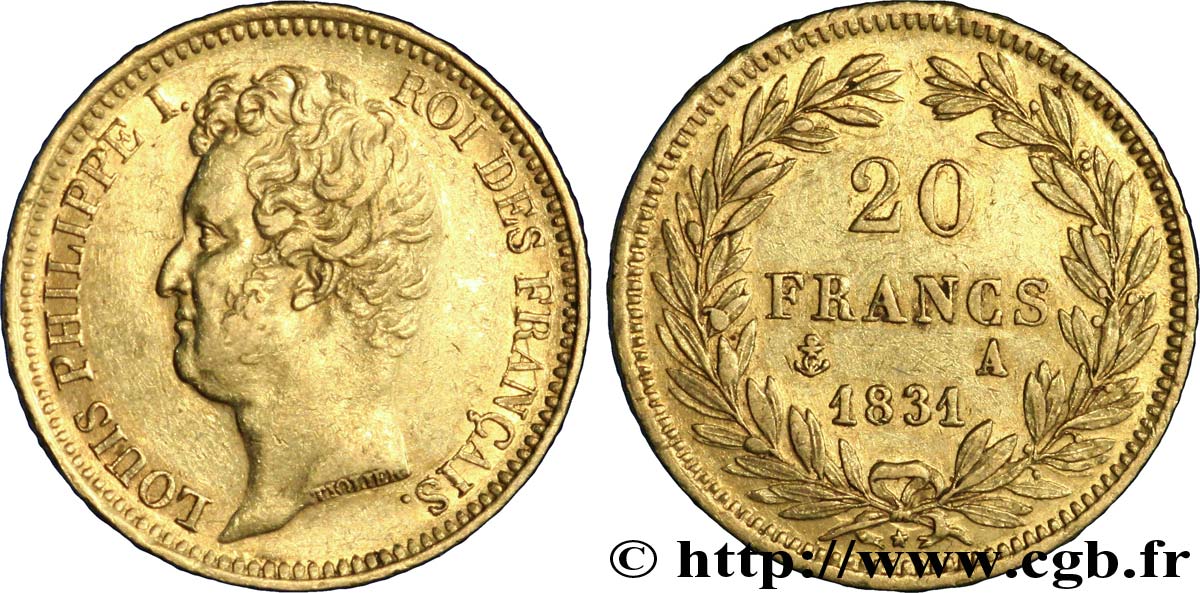 20 francs or Louis-Philippe, Tiolier, tranche inscrite en relief 1831 Paris F.525/2 SS52 