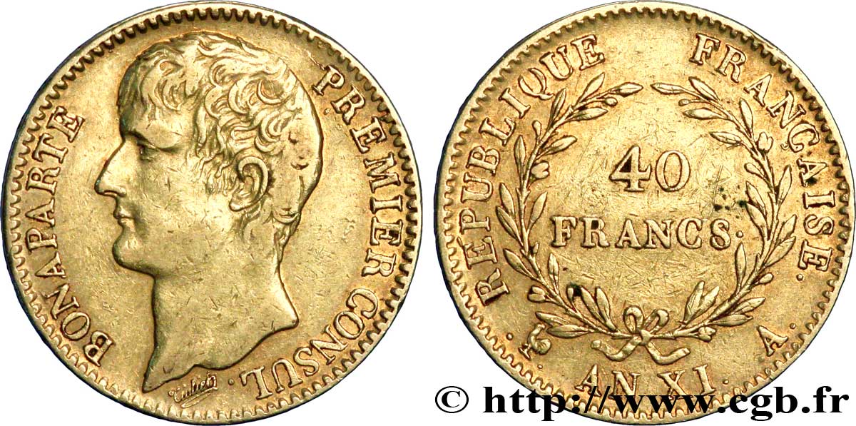 40 francs or Bonaparte Premier Consul 1803 Paris F.536/1 MBC42 