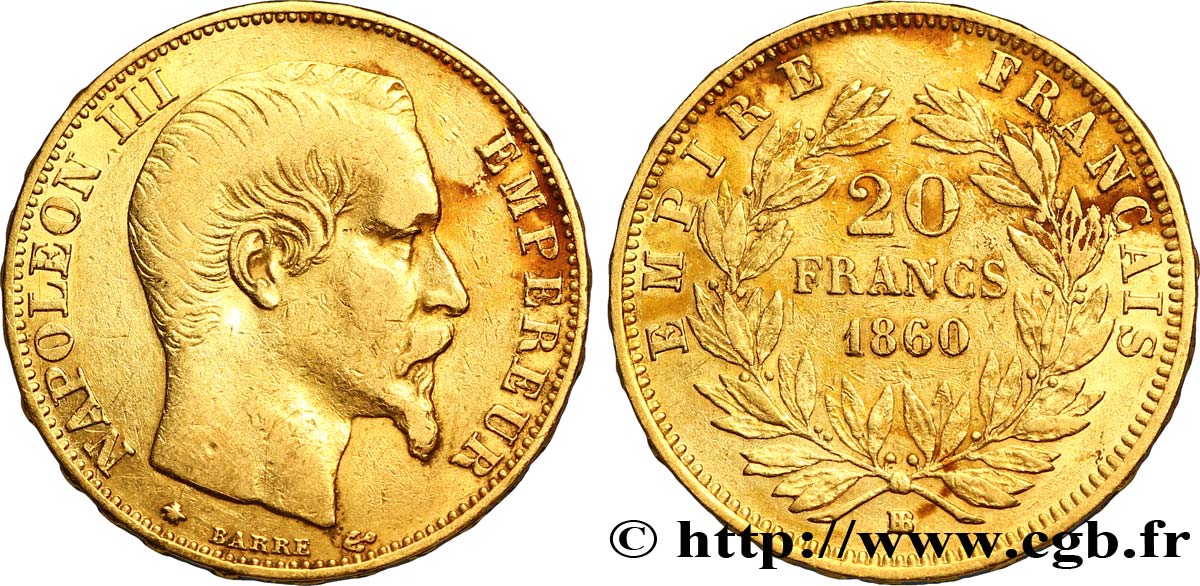 20 francs or Napoléon III, tête nue 1860 Strasbourg F.531/19 TTB40 