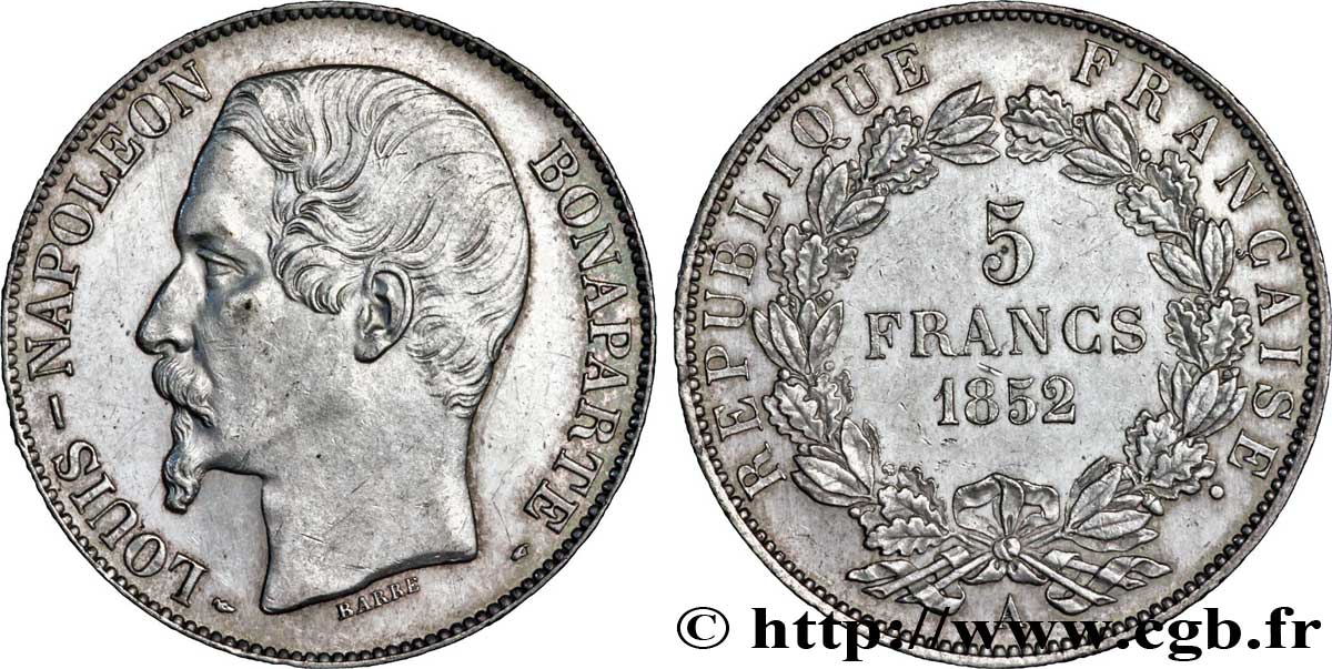5 francs Louis-Napoléon, 1er type 1852 Paris F.329/1 SUP55 