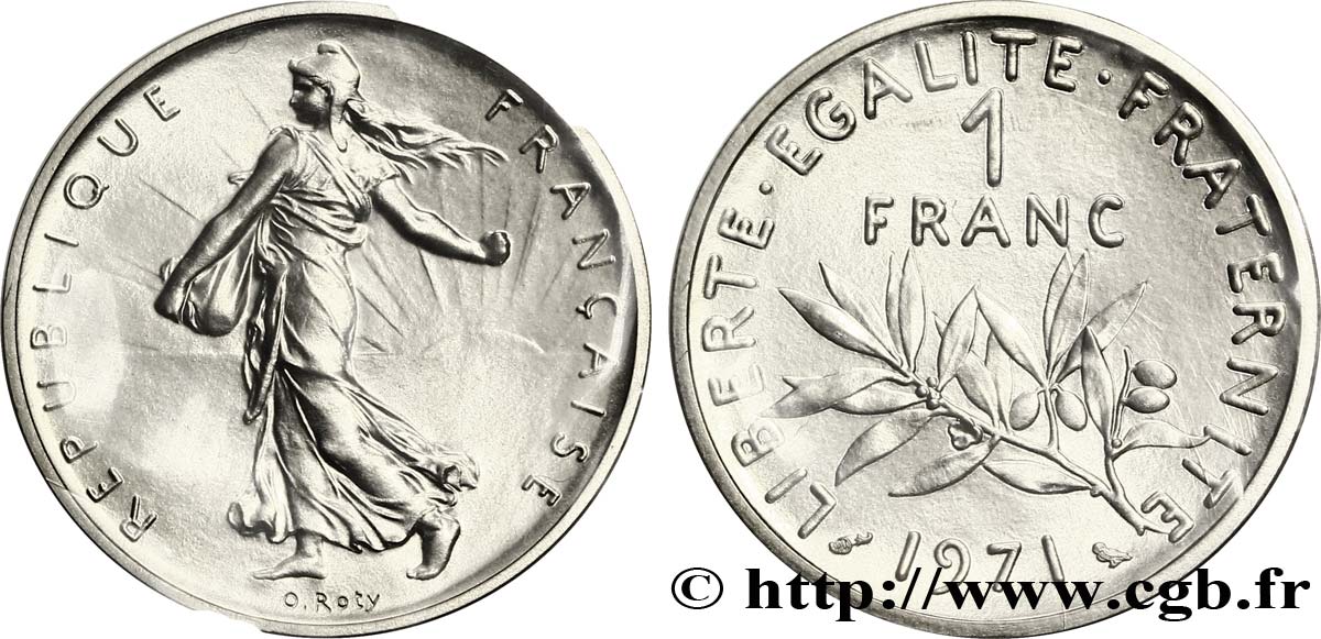 Piéfort argent de 1 franc Semeuse, nickel 1971 Paris F.226/14P FDC70 