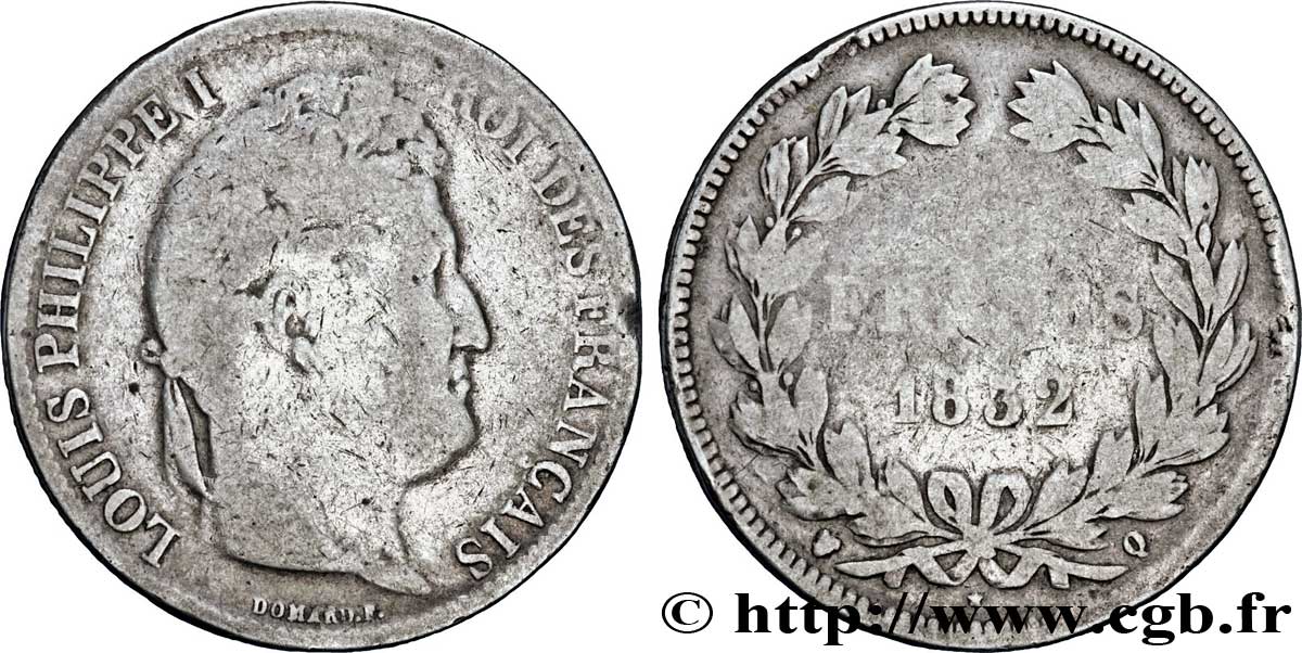 5 francs IIe type Domard 1832 Perpignan F.323/3 SGE8 
