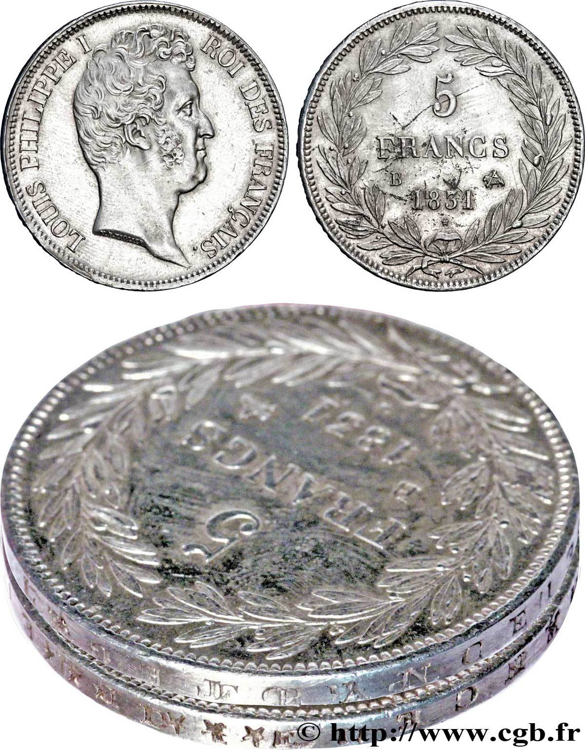 5 francs type Tiolier avec le I, tranche en creux 1831 Rouen F.315/15 SUP58 