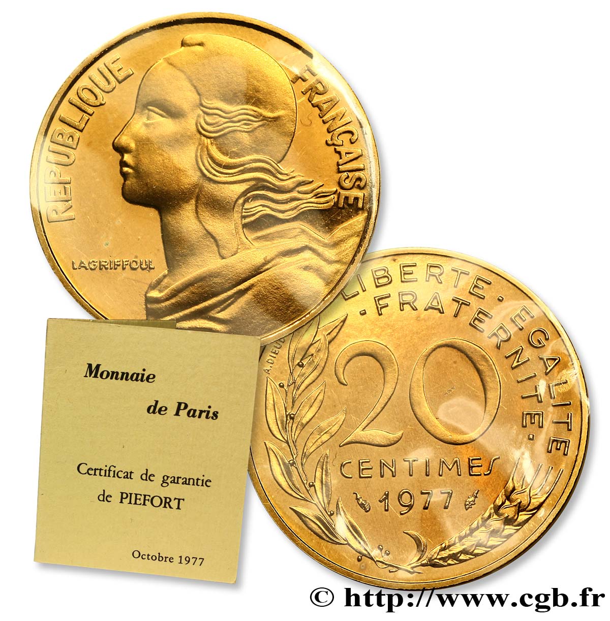 Piéfort Br-Al de 20 centimes Marianne 1977 Pessac F.156/17P FDC70 