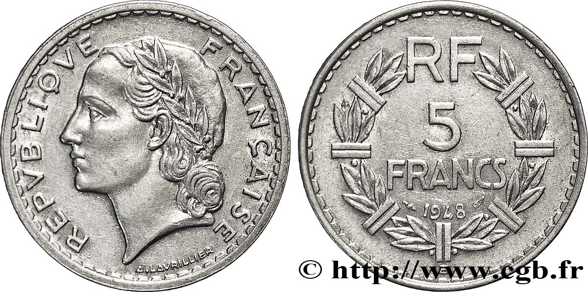 5 francs Lavrillier, aluminium 1948 Beaumont-Le-Roger F.339/15 TTB52 