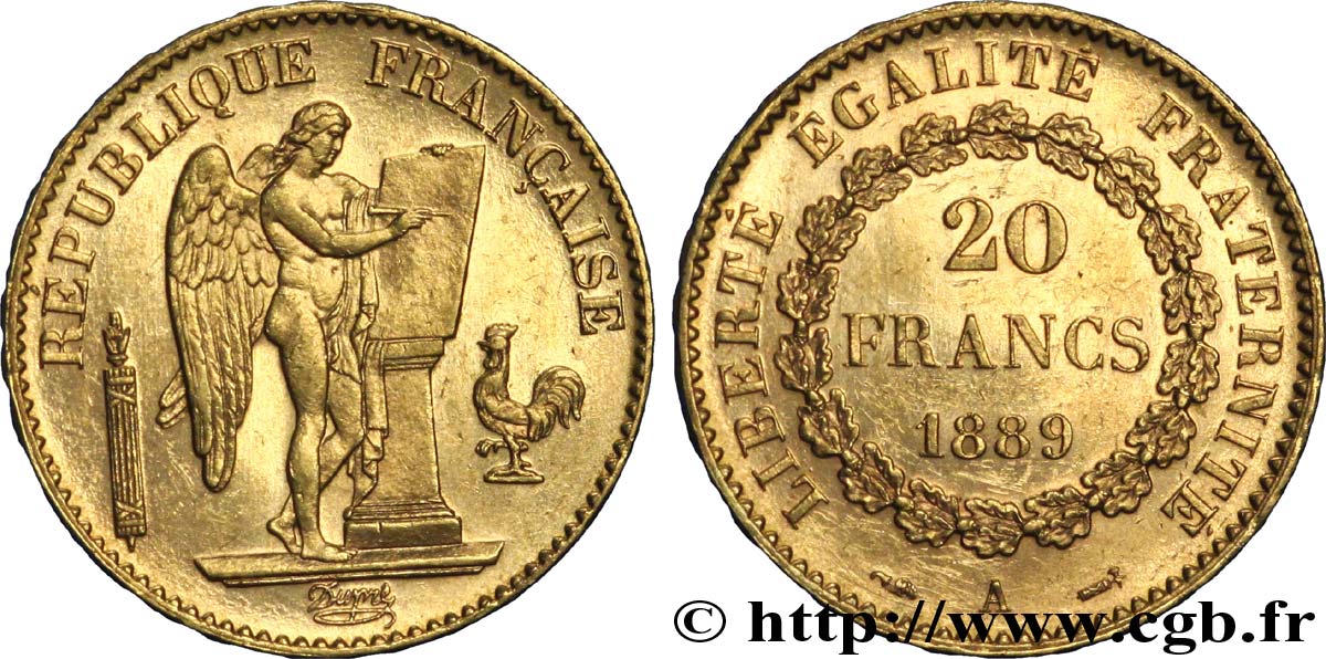 20 francs or Génie, Troisième République 1889 Paris F.533/12 VZ60 