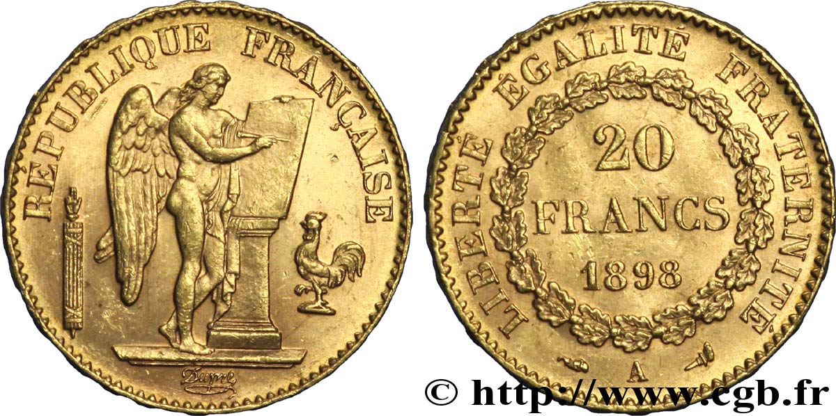 20 francs or Génie, Troisième République 1898 Paris F.533/23 SUP61 