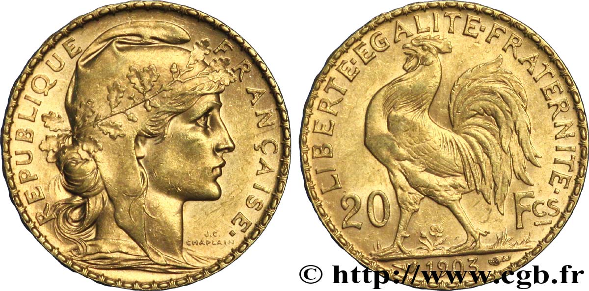 20 francs or Coq, Dieu protège la France 1903 Paris F.534/8 SUP58 