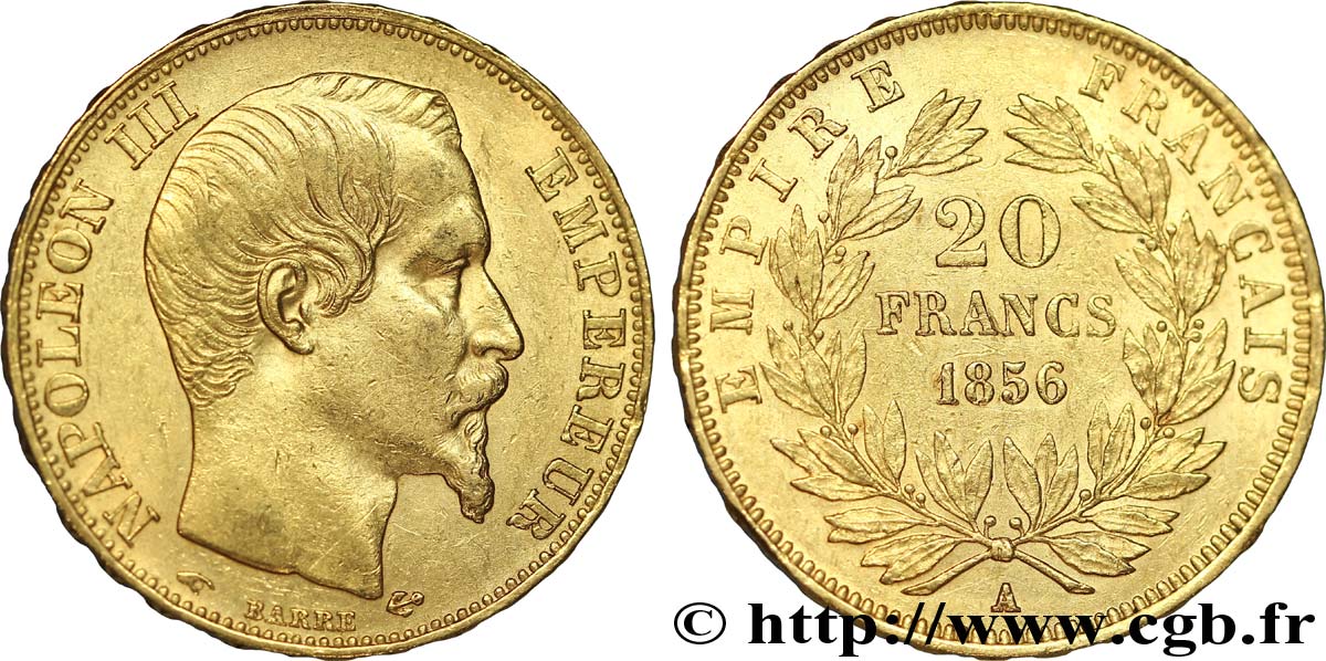 20 francs or Napoléon III, tête nue 1856 Paris F.531/9 AU52 