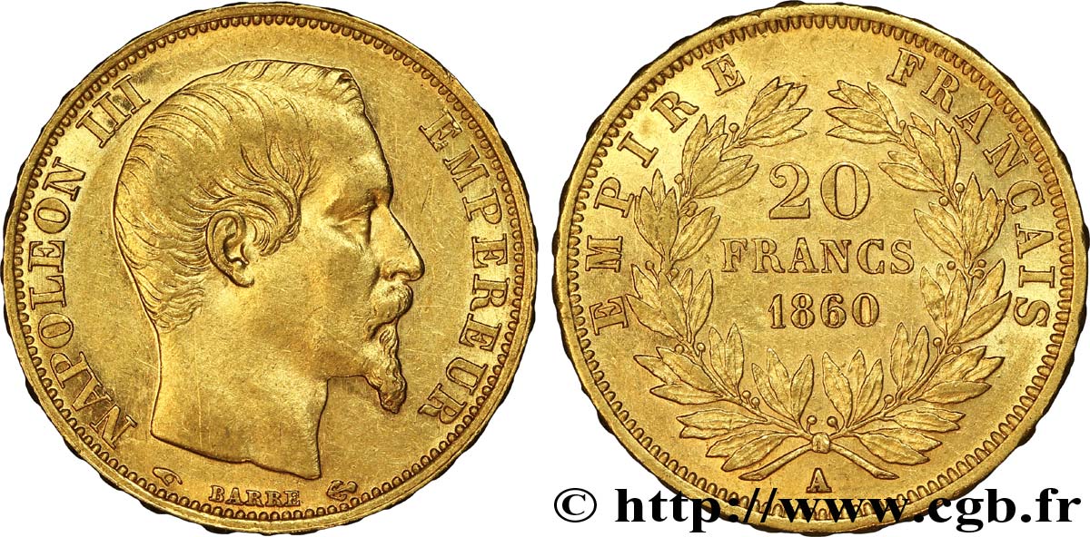 20 francs or Napoléon III, tête nue 1860 Paris F.531/17 TTB50 