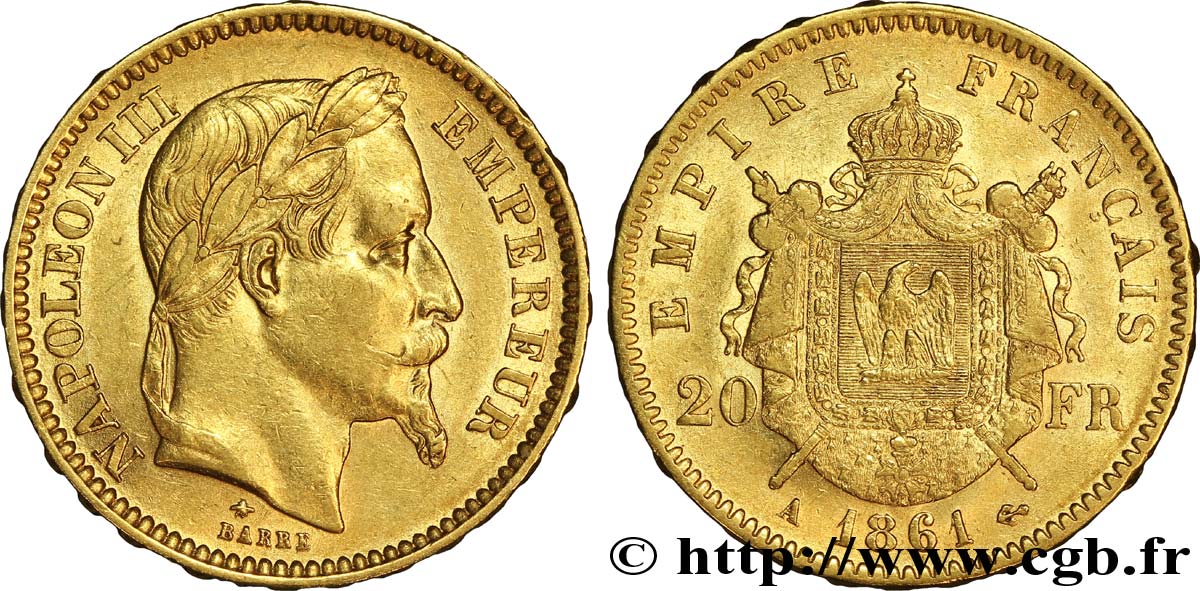 20 francs or Napoléon III, tête laurée 1861 Paris F.532/1 TTB52 