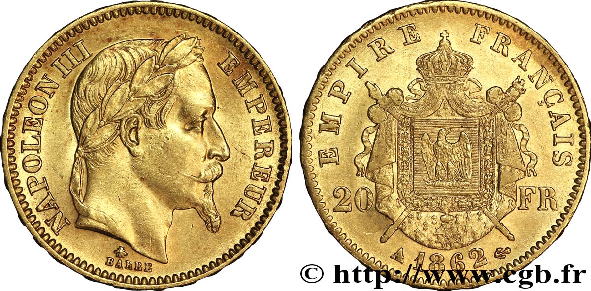 20 francs or Napoléon III, tête laurée 1862 Paris F.532/3 fmd_264738