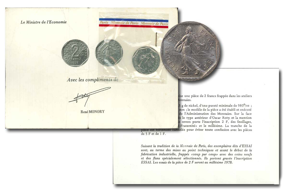 Essai de 2 francs Semeuse, nickel, exemplaire d’hommage 1978 Pessac F.272/2 MS70 