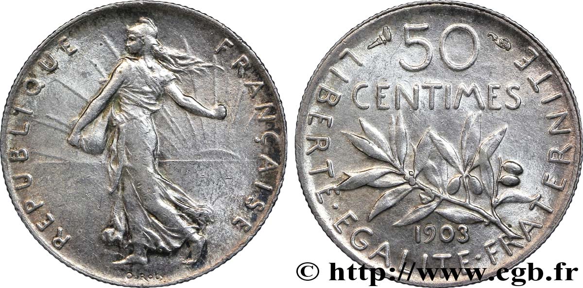 50 centimes Semeuse 1903  F.190/10 AU53 