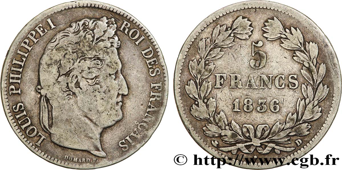 5 francs IIe type Domard 1836 Lyon F.324/56 S 