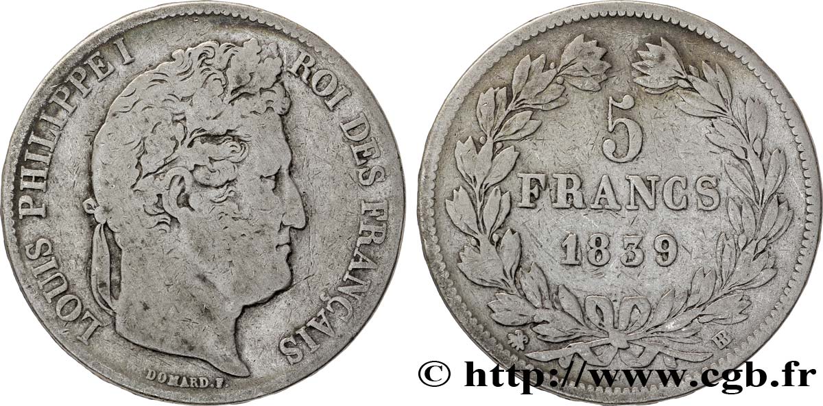 5 francs IIe type Domard 1839 Strasbourg F.324/77 TB15 