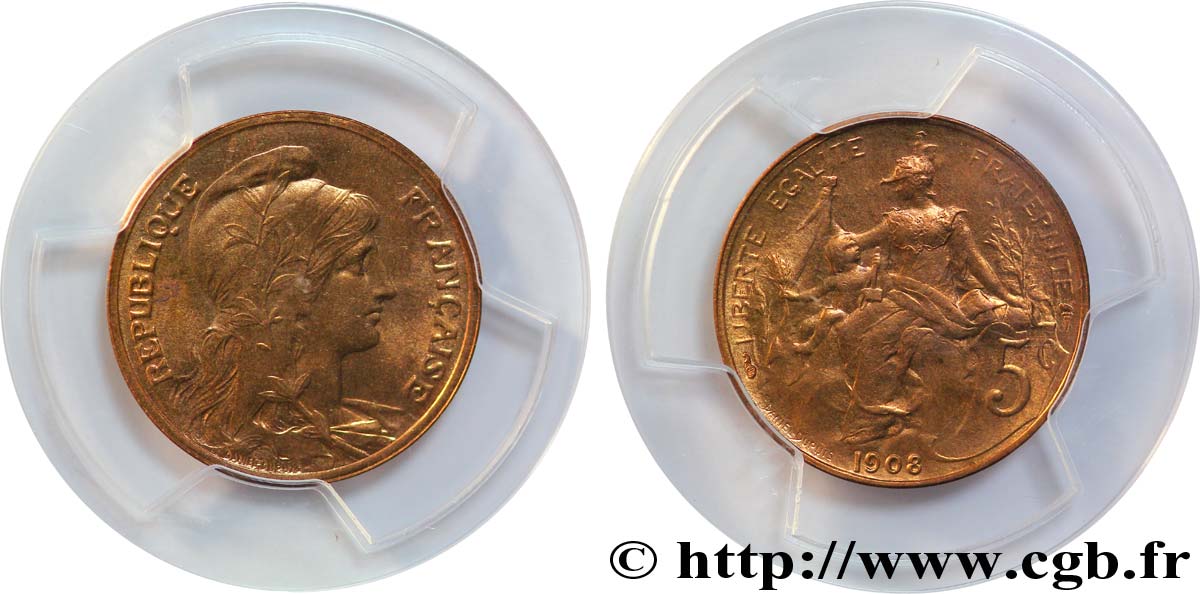 5 centimes Daniel-Dupuis 1908  F.119/19 MS64 