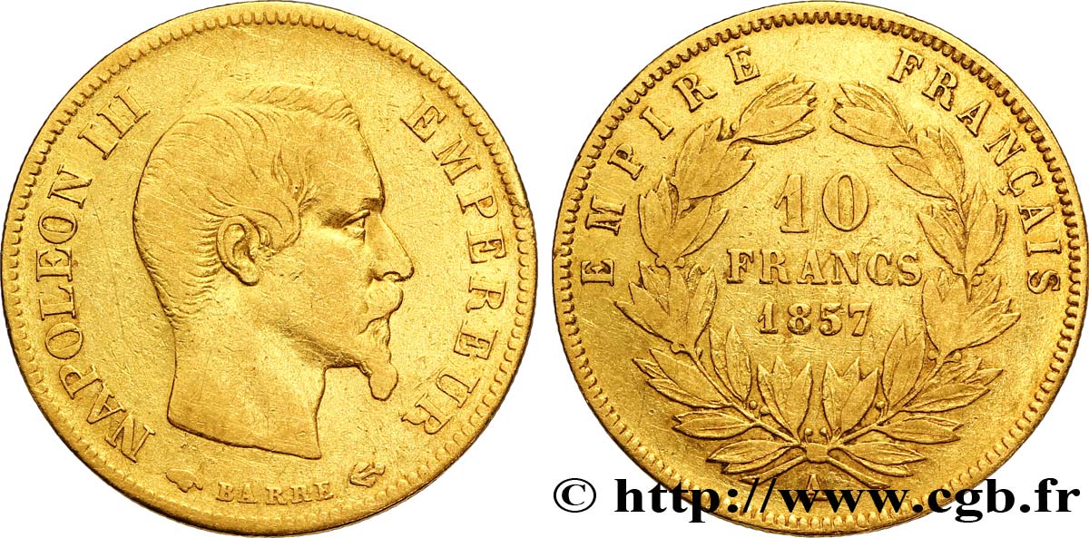 10 francs or Napoléon III, tête nue, grand module 1857 Paris F.506/4 TTB40 