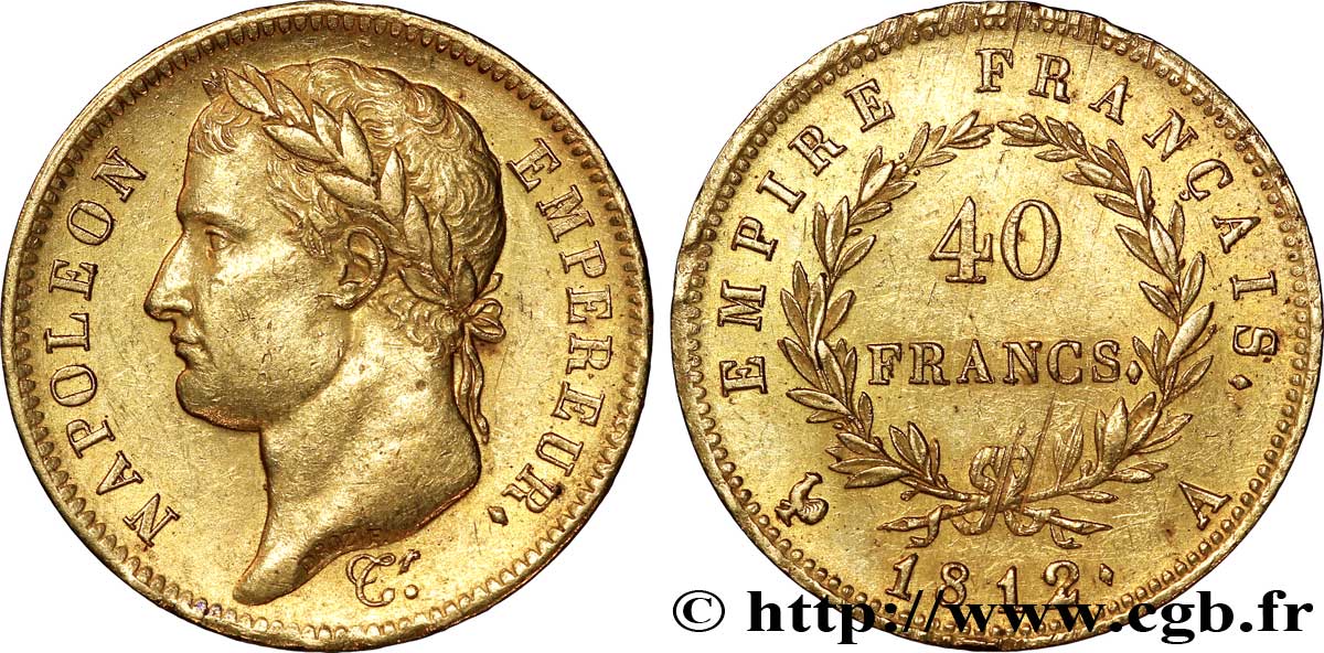 40 francs or Napoléon tête laurée, Empire français 1812 Paris F.541/9 TTB52 