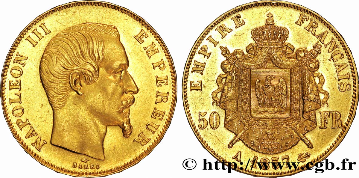 50 francs or Napoléon III, tête nue 1857 Paris F.547/4 TTB48 